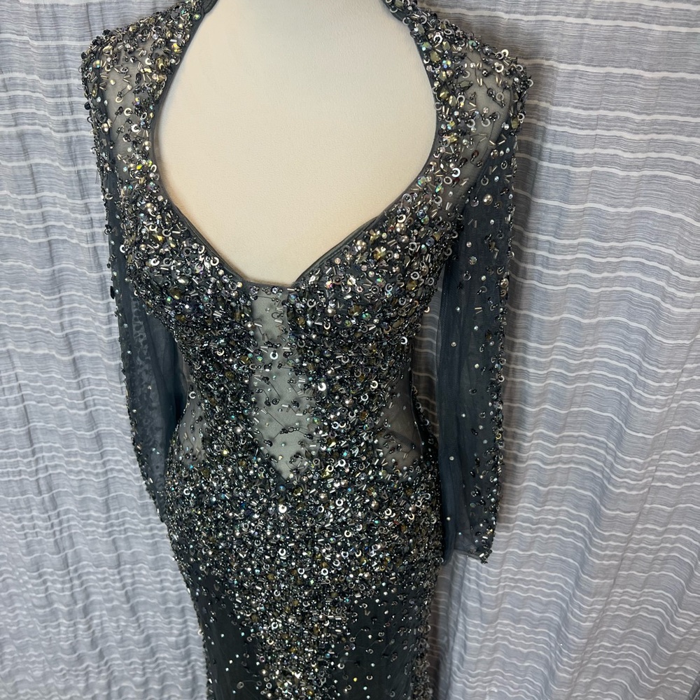 Elegant Gunmetal Evening Gown - Picture 2 of 15